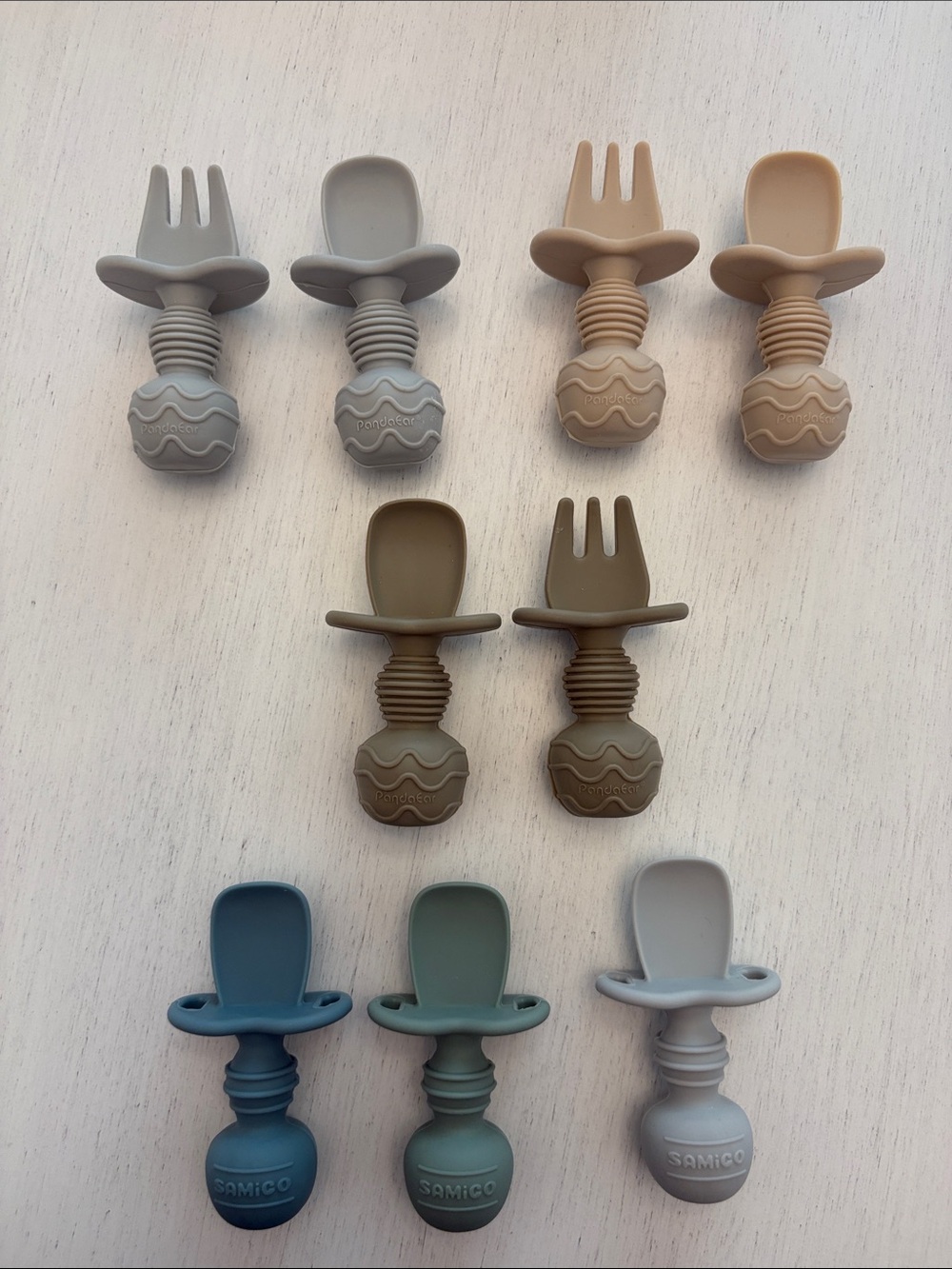 NWOT Silicone Spoon & Fork Set - Neutral Blue, Green, Gray, Tan